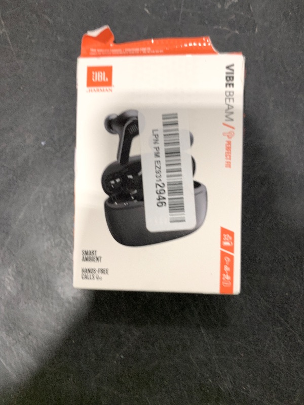 Photo 1 of JBL Vibe Beam - True Wireless JBL Deep Bass Sound Earbuds, Bluetooth 5.2, Water & Dust Resistant, Hands-free call with VoiceAware, Up to 32 hours of battery life (Black)
