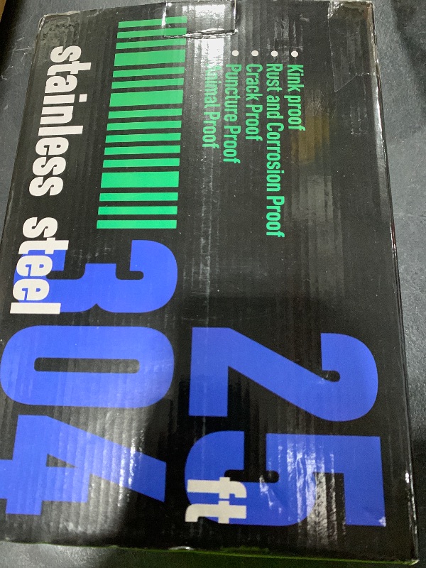 Photo 1 of 25FT 5/8'' Garden Hose, 304 Stainless Steel Water Hose, Flexible with a 10-Mode Nozzle Sprayer, No Kink, Lightweight, Puncture Proof Metal Hose, Ideal for Yard, Lawn, Outdoor