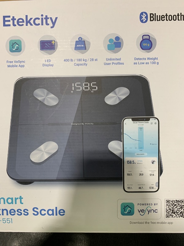 Photo 1 of Etekcity Smart Scale for Body Weight, Bathroom Digital Weighing Scale with BMI, Body Fat, Muscle Mass, Accurate Bluetooth Home User Health Equipment Sync Apps