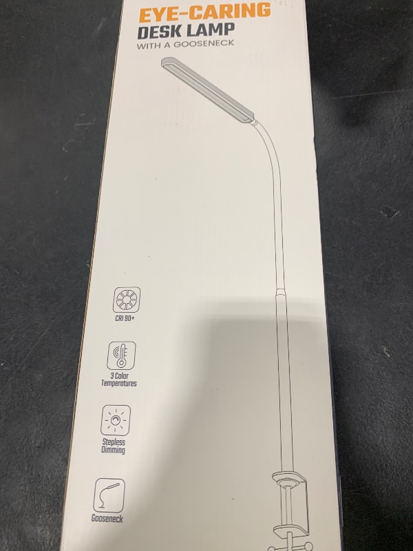 Photo 1 of SUPERDANNY Eye-Caring LED Desk Lamp 360° Flexible Gooseneck Work Lamp with Desk Side Clamp Touch Control 3 Light Colors Smooth Dimming Task Lighting Reading Light for Home Office College Dorm, Black