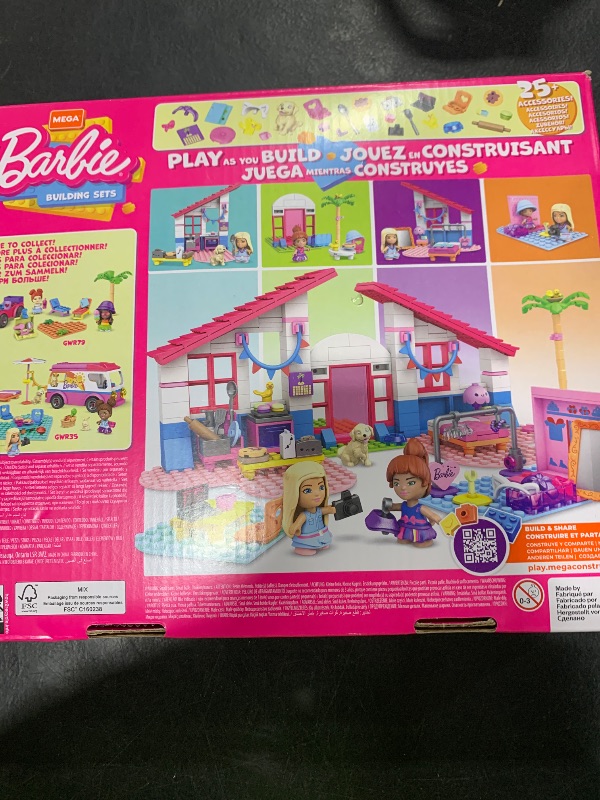 Photo 1 of MEGA Construx Barbie Kids Building Toy Set, Malibu House with 303 Pieces, 2 Micro-Dolls, Furniture and Accessories, Ages 5+ Years