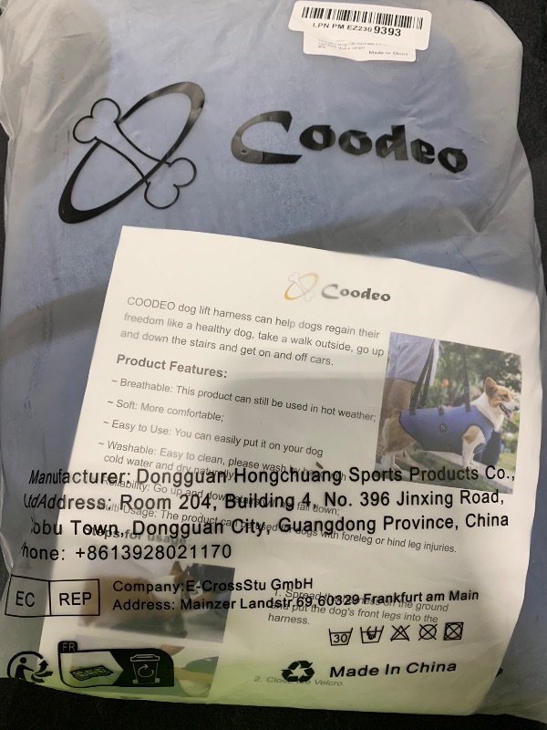 Photo 1 of Coodeo Dog Lift Harness, Pet Support & Rehabilitation Sling Lift Adjustable Padded Breathable Straps for Old, Disabled, Joint Injuries, Arthritis, Loss of Stability Dogs Walk (Blue, XL)