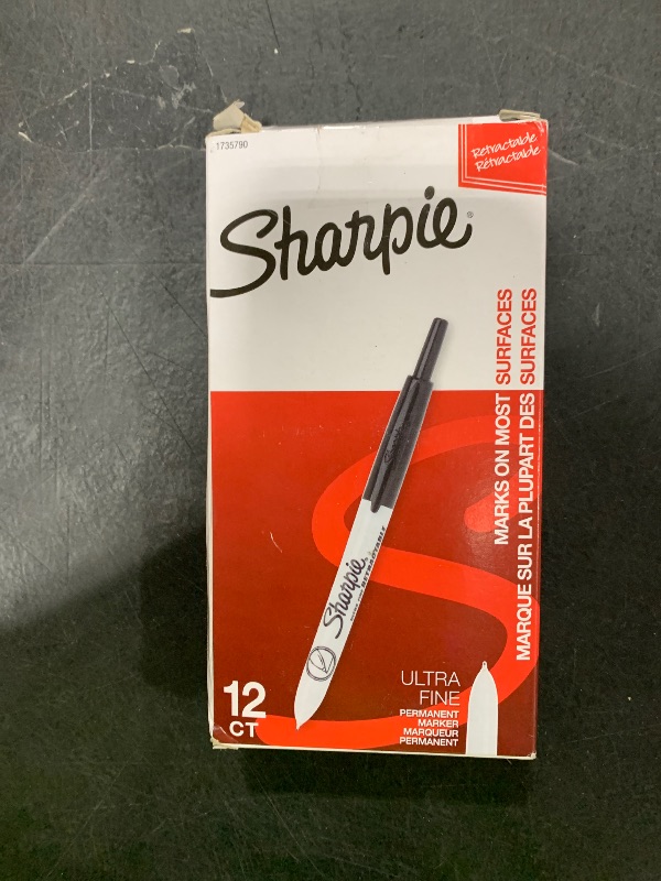 Photo 1 of Sharpie Retractable Permanent Markers, Ultra Fine Point, Black, 12 Count