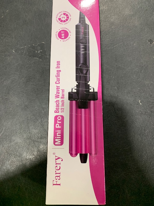 Photo 1 of FARERY Mini Hair Crimper 3 Temperature Adjustable, 3 Barrel Curling Iron for Short Hair, Hair Waver for Women Beach Waves, 1/2 Inch Travel Size, Dual Voltage, Pouch Bag