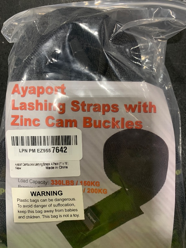 Photo 1 of Ayaport Lashing Straps with Buckles Adjustable Cam Buckle Tie Down Cinch Strap for Packing Black 4 Pack