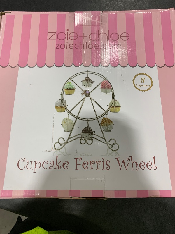 Photo 1 of Zoie + Chloe Ferris Wheel Cupcake Stand - Decorative Cupcake Holder for Parties - Spinning Display for Serving Pastry, Treats & Desserts - Easy-to-Clean, Fits 8 Cupcakes - 14x4x17, Iris Purple