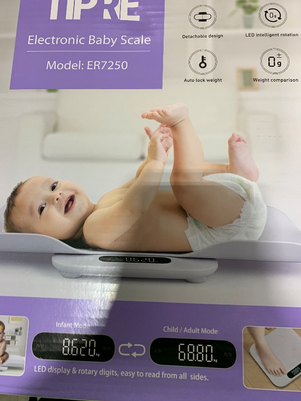 Photo 1 of TIPRE Baby Weight Scale, Infant Scale with Detachable Tray, Pet Scale for Cat Dog, Multiple Weighing Scale for Toddler, Children, Pet and Adult Auto-Rotation LED Screen, Up to 400lb/180kg
