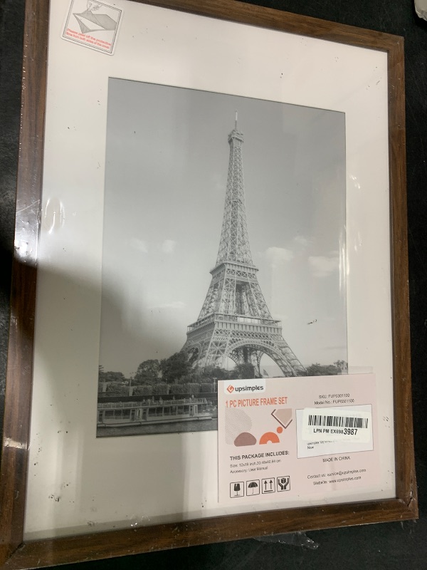 Photo 1 of upsimples 12x16 Picture Frame, Display Pictures 8.5x11 with Mat or 12 x 16 Without, Wall Hanging Poster Frames, Brown, 1 Pack