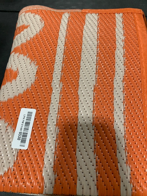 Photo 1 of Uphome Outdoor Rug Waterproof 6x9, Reversible Orange Scalloped Patio Plastic Straw Rugs, Foldable Modern RV Camping Outside Carpet Mat for Pool Back Yard Deck Picnic, 6 x 9 ft