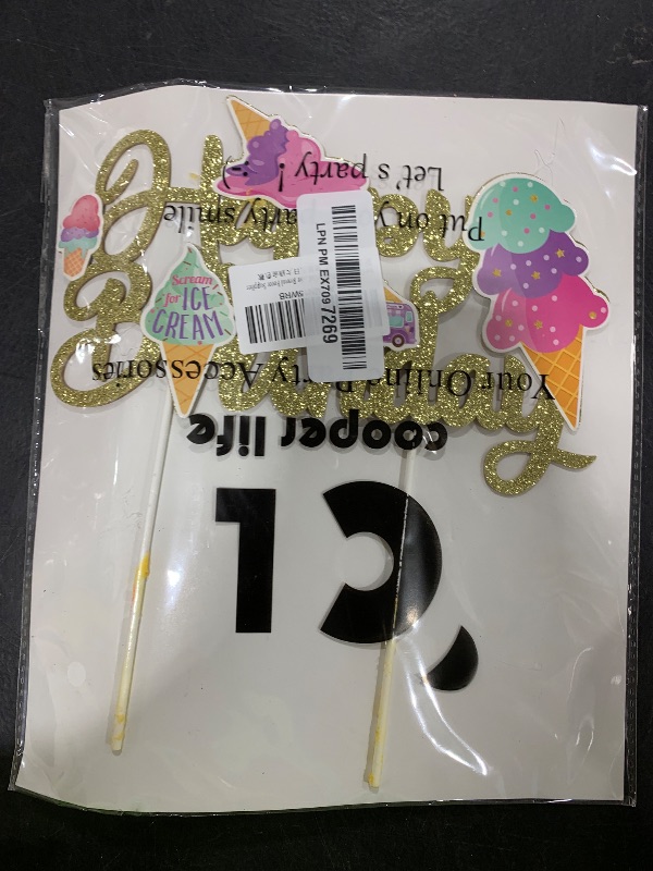 Photo 1 of Birthday Cake Topper Decorations - Glitter Summer Ice Cream Party Decorations - Colorful Ice Cream Themed Kids Birthday Party & Baby Shower Supplies
