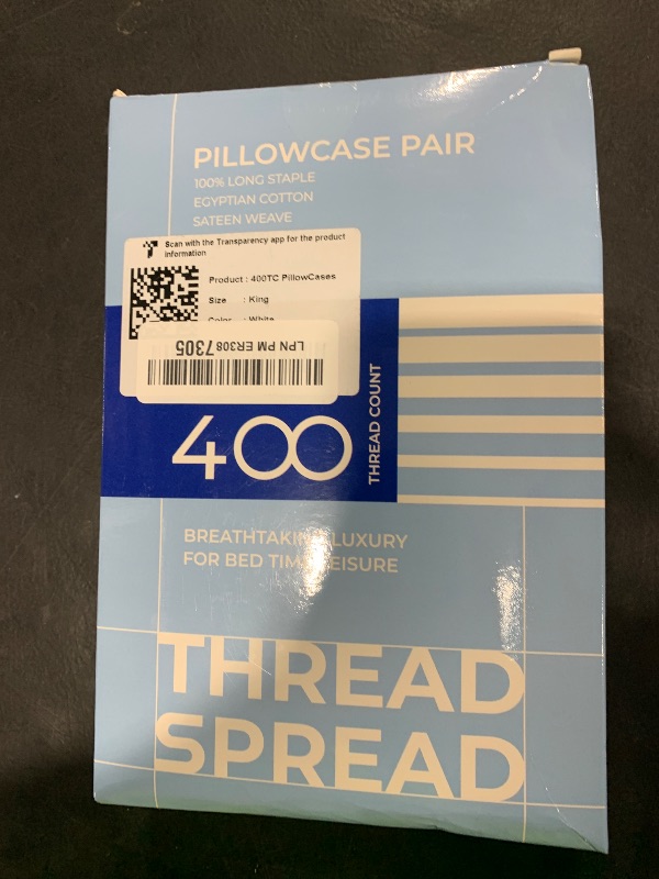 Photo 1 of THREAD SPREAD 100% Cotton King Size Pillow Cases Set of 2-400 Thread Count Pillow Cases King Size Set of 2 (White), Luxuriously Soft Hotel Quality Sateen Weave Pillowcases, Crisp & Cool