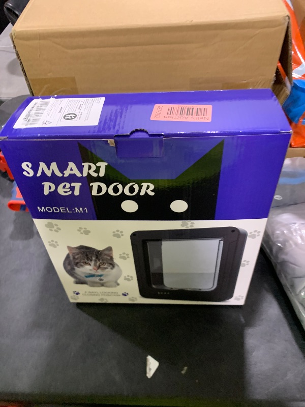 Photo 1 of Smart Cat Door for Interior & Exterior, Microchip Cat Pet Door with 3 Collar Sensor Keys & 1 Remote Control & 4 Way Locking Cat Flap with RFID Collar Sensor Automatic Opening Cat Door (White)
