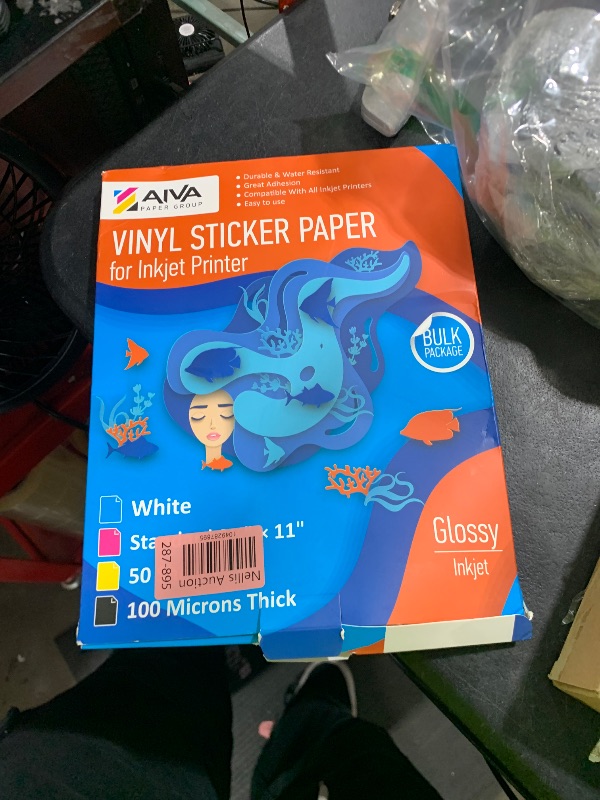 Photo 1 of Printable Vinyl Sticker Paper - Waterproof Decal Paper for Inkjet Printer - 50 Self-Adhesive Sheets - Glossy White - Standard Letter Size 8.5"x11"