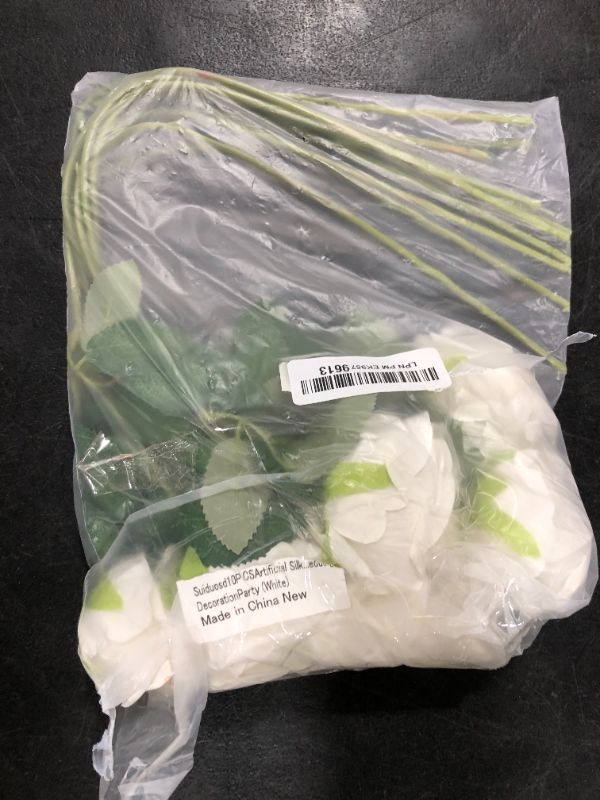 Photo 1 of 10PCS Artificial Roses Flowers Realistic Roses Bouquet Long Stem Fake Silk Roses for DIY Wedding Bouquet Table Centerpiece Home Decor (White)