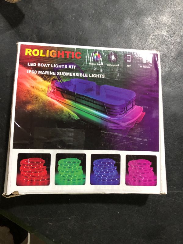 Photo 1 of ROLiGHTiC Marine Submersible Boat LED Strip Lights, 32.8FT IP68 Waterproof Underwater Boat RGB Lights, Boat Deck Lights, Under Boat Lights for Night Fishing Pontoon Boats, RF/APP Control