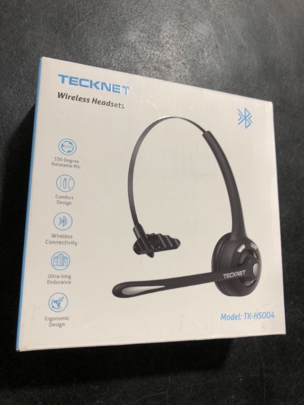 Photo 1 of TECKNET Bluetooth Headset, Wireless Headset with Noise Canceling Microphone for Trucker, On-Ear Bluetooth Headphone with Mute Mic for Work