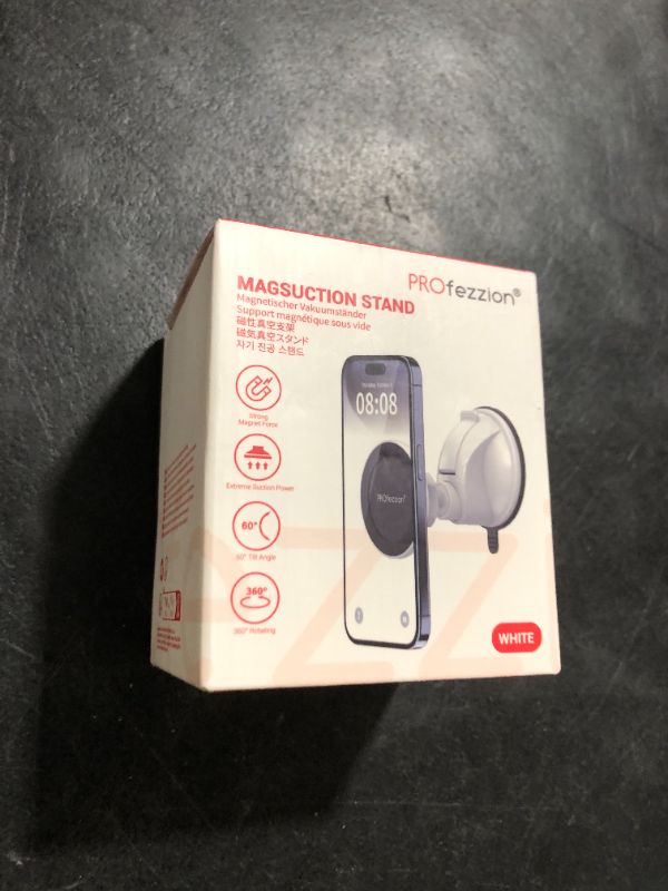 Photo 1 of PROfezzion Magnetic Shower Mirror Phone Holder Reusable Suction Cup Phone Mount Compatible with iPhone 16 15 14 13 12 & All Phones, Rotating Stand for Glass Window Bathroom Kitchen Makeup Video, White