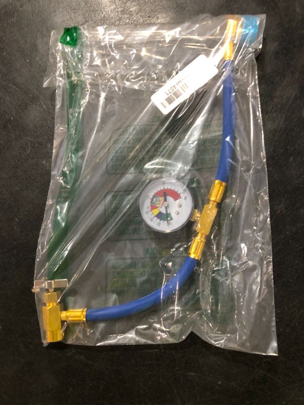 Photo 1 of Ketofa R1234YF Refrigerant Charge Hose Kit, R-1234YF AC Refrigerant Can Hose with Gauge, 1/2 LH Can Opener Tap and R1234YF Low Side Adapter