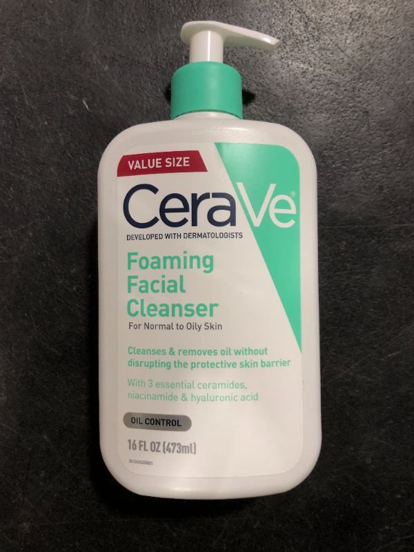 Photo 1 of CeraVe Foaming Facial Cleanser, Daily Face Wash for Oily Skin, Hyaluronic Acid + Ceramides + Niacinamide, Fragrance Free & Paraben Free, Non-Drying Oil Control Face Wash, 16 Fluid Ounces