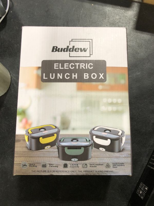 Photo 1 of Buddew Electric Lunch Box 80W Food Heater with Dual Container, Portable Lunch Warmer for Adults, Upgraded Heated Lunch Box for Car/Truck/Office with SS Fork&Spoon and Insulated Carry Bag (Black)