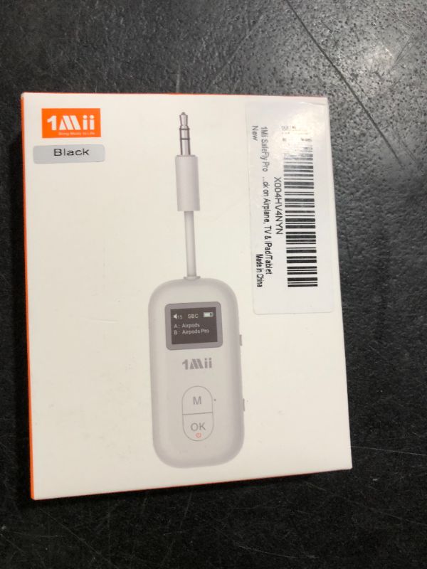 Photo 1 of 1Mii SafeFly Pro Bluetooth 5.3 Transmitter Receiver, Wireless Audio Adapter w/Screen for 2 Bluetooth Headphones, AptX LL/HD/AD, Use with Any 3.5MM Jack on Airplane, TV & iPad/Tablet