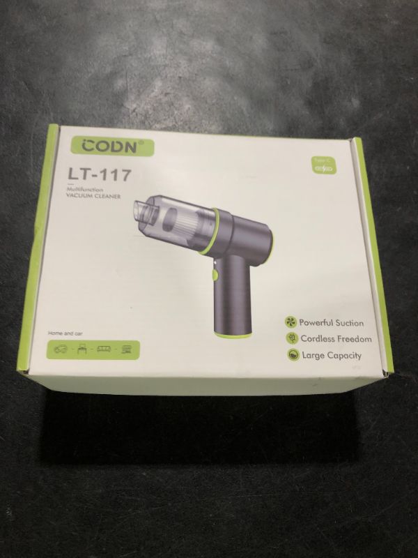 Photo 1 of CODN Handheld Car Vacuum Portable Cordless 12000PA, 2 in 1 Handheld Vacuum Cleaner and Air Duster with Multi-Nozzles and LED Light, Mini Hand Held Vacuum Rechargeable for Home, Car, Office, Pet Hair