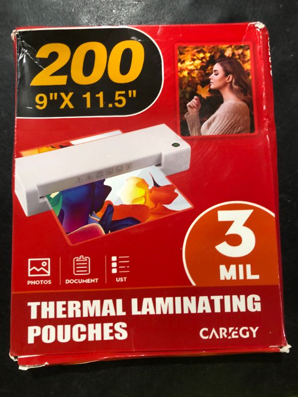 Photo 1 of CAREGY Thermal Laminating Pouches, Holds 8.5 x 11 Inch Sheets,200 Pack Laminating Sheets, 3 Mil, 9 x 11.5 Inches Lamination Sheet Paper for Laminator, Clear, Letter Size, Office and School Supplies
