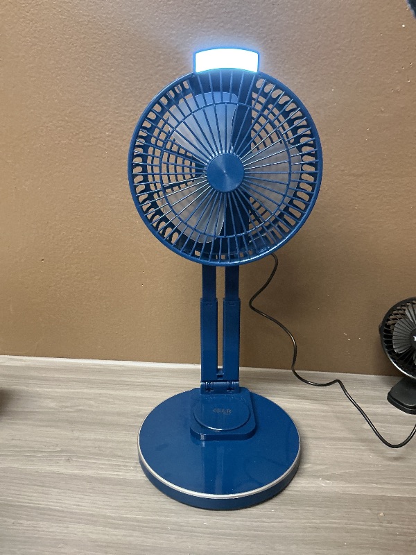 Photo 1 of SEE NOTES Ansee Portable Fan for Travel, 7inch Rechargeable Table Fan with Light Hanging Hook Adjustable Height and Removable Head USB Desk Fan for Tents Camping Office Home Outdoor (Blue)