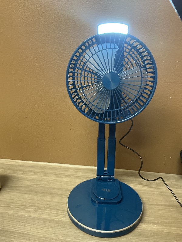 Photo 1 of SEE NOTES Ansee Portable Fan for Travel, 7inch Rechargeable Table Fan with Light Hanging Hook Adjustable Height and Removable Head USB Desk Fan for Tents Camping Office Home Outdoor (Blue)