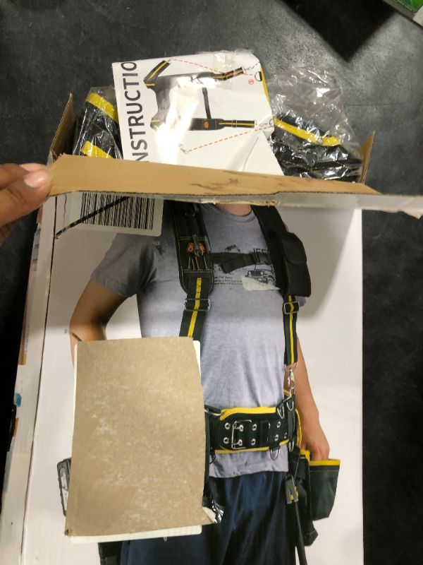 Photo 1 of OKF 6-Piece Tool Belt with Suspenders,Magnetic Phone Holder and Hand Drill Tool Pouch Tool Rig for Framers Electrician 1680D Polyester Fabric,20 pockets,Black & Yellow,36-49In,5.5lb
