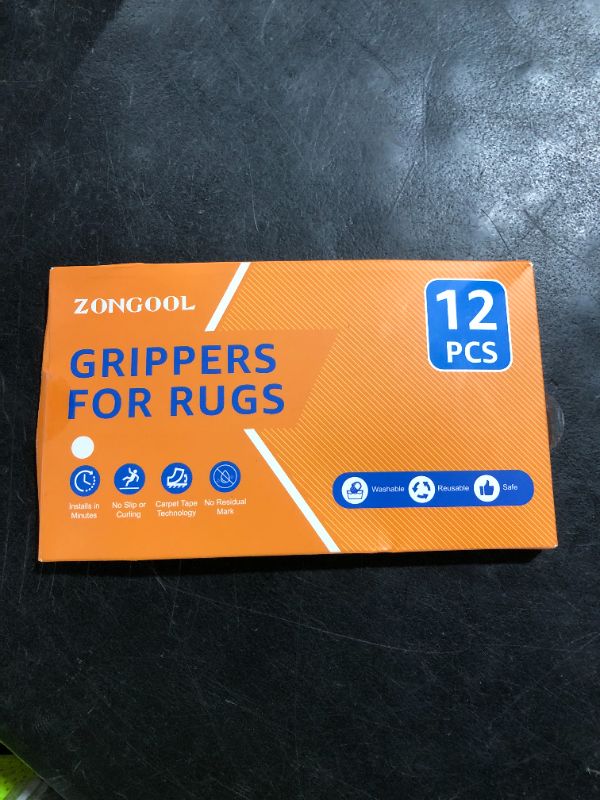 Photo 1 of ZONGOOL 12 PCS Rug Tape, Reusable Washable Grippers for Rugs, Double Sided Non-Slip Rug Pads for Hardwood Floors, Rug Stoppers to Prevent Sliding, White