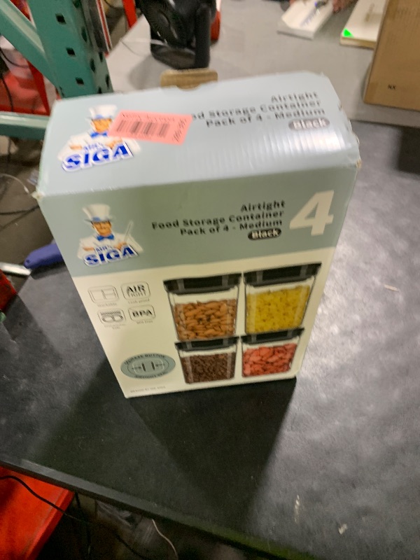 Photo 1 of MR.SIGA 4 Pack Airtight Food Storage Container Set, BPA Free Kitchen Pantry Organization Canisters, One-handed Airtight Cereal Snack Candy Storage Containers, 1 L / 34oz, Medium, Black