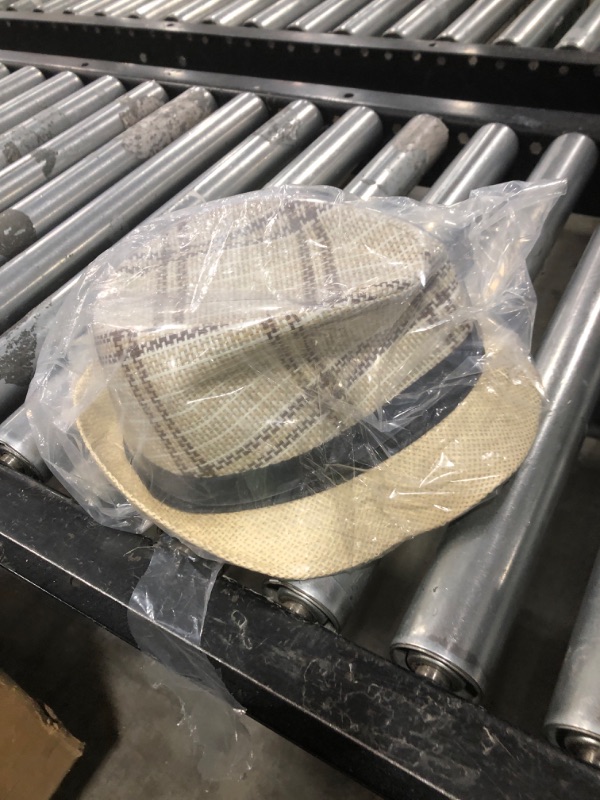 Photo 1 of Lisianthus Short Brim Fedora Hats Summer Beach Panama Trilby Hat for Men & Women Stripe Beige