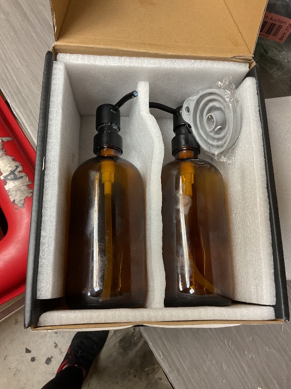 Photo 1 of Amber Glass Hand and Dish Soap Dispenser Set by Brighter Barns - Kitchen Soap Dispenser Set with Tray for Kitchen, Airbnb, Vacation Rental or Restaurant - Modern Kitchen Decor & Accessories (Amber)