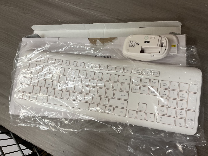 Photo 1 of Wireless Keyboard and Mouse Combo, Full Size Silent Ergonomic Keyboard and Mouse, Long Battery Life, Optical Mouse, 2.4G Lag-Free Cordless Mice Keyboard for Computer, Mac, Laptop, PC, Windows(White)