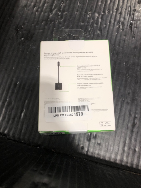 Photo 1 of Belkin 60W USB-C to Ethernet + Charge Adapter Cable w/ Gigabit Ethernet Port for High-Speed Network Access - Compatible with USB-C Devices Including MacBook Air, MacBook Pro, & Windows Laptops - Black