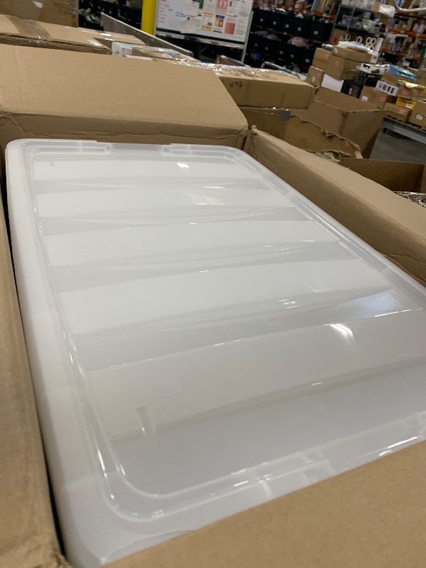 Photo 1 of IRIS USA 72 Qt Stackable Plastic Storage Bins with Lids, 4 Pack - BPA-Free, Made in USA - Discreet Organizing Solution, Latches, Durable Nestable Containers, Secure Pull Handle - Pearl