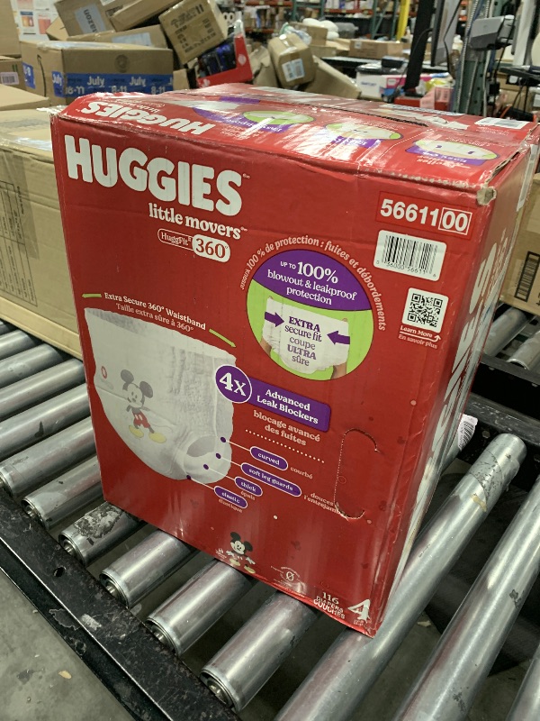 Photo 1 of Huggies Size 4 Baby Diapers, Little Movers HuggFit 360° Baby Diapers with 360° Waistband, Size 4 (22-37 lbs), 116 Count, Packaging May Vary