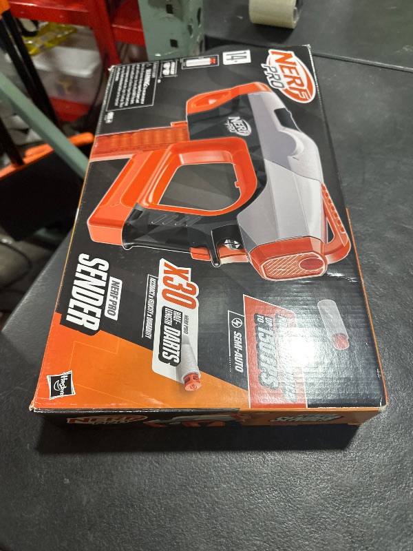Photo 1 of Nerf Pro Sender Half-Length Semi Automatic Dart Blaster, 150 FPS, 30 Nerf Pro Half-Length Darts, 15-Dart Magazine, Eyewear, Gifts for Teens, 14+