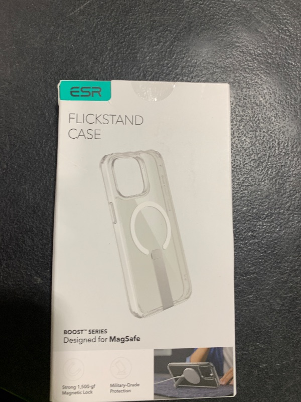 Photo 1 of ESR for iPhone 15 Pro Max Case with Kickstand, Military-Grade Shockproof Protection, Magnetic Fully Adjustable Flickstand Phone Case, Compatible with MagSafe Accessories, Boost Series, Clear