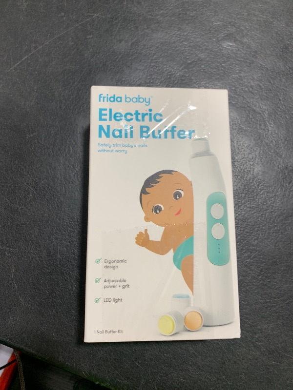 Photo 1 of Frida Baby Electric Nail Buffer | Safe + Easy Baby Nail File, Baby Nail Clippers + Nail Trimmer Kit for Newborn, Toddler, Children's Fingernails/Toenails, 4 Buffer Pads, LED Light, Storage Case, White