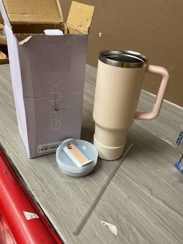 Photo 1 of Gedux 40oz Tumbler With Handle, 2-IN-1 Leak Proof Lid (Straw/Flip), Insulated Water Bottle, Stainless Steel Tumbler with Non-Slip Silicone, Wide Mouth Travel Mug Cupholder Friendly Dishwasher Safe