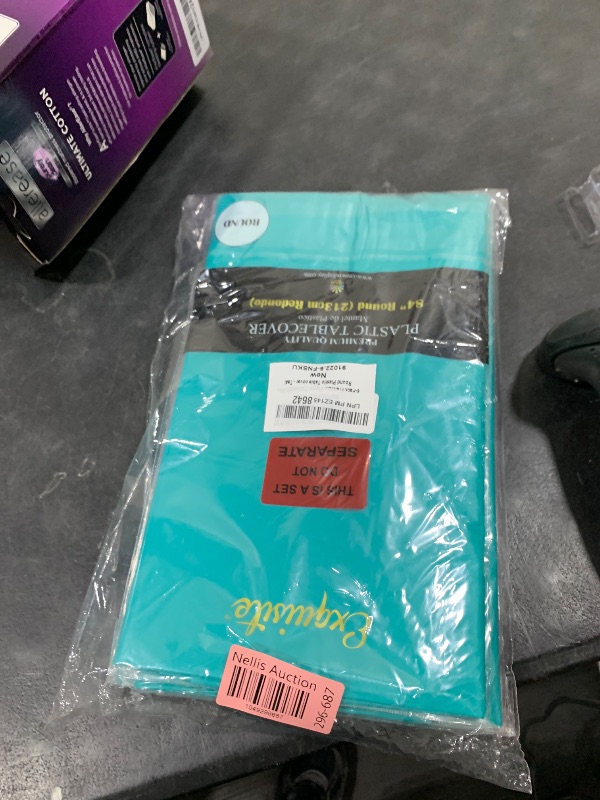 Photo 1 of Party Solids 6-Pack Premium Plastic Tablecloth 84in. Round Plastic Table Cover - Teal