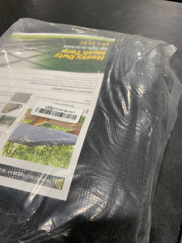 Photo 1 of [Windscreensupplyco] 60-70% 10 FT X 12 FT Mesh Tarp/Shade Cloth 9-Needle Knitted Heavy Duty Black with Grommets for Green House, Garden, pergola, Pools, Dump Truck - MT1012BLKX1