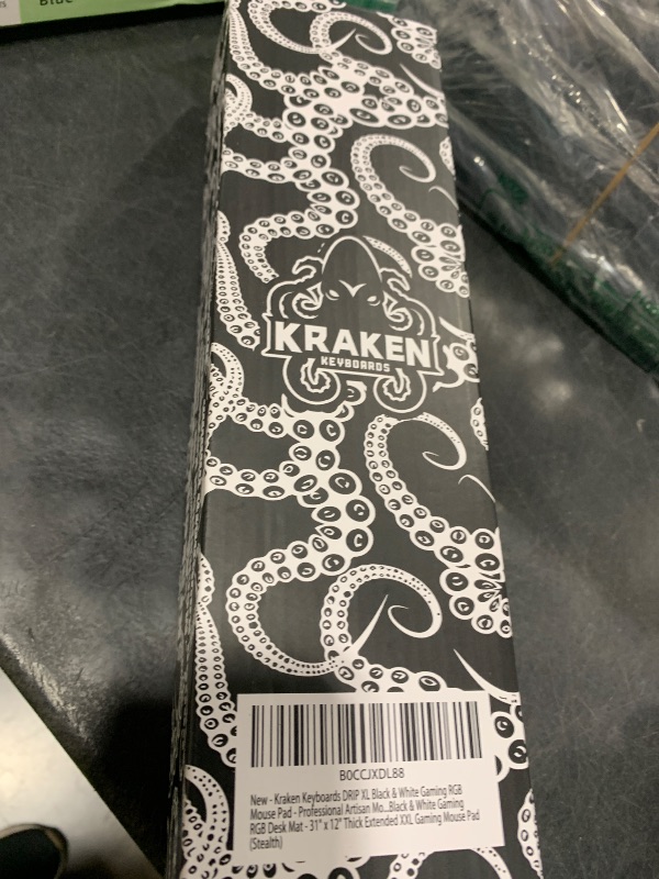 Photo 1 of KRAKEN KEYBOARDS DRIP XL Black & White Gaming RGB Mouse Pad - Professional Artisan Mouse Pad - Black & White Gaming RGB Desk Mat - 31" x 12" Thick Extended XXL Gaming Mouse Pad (Stealth)