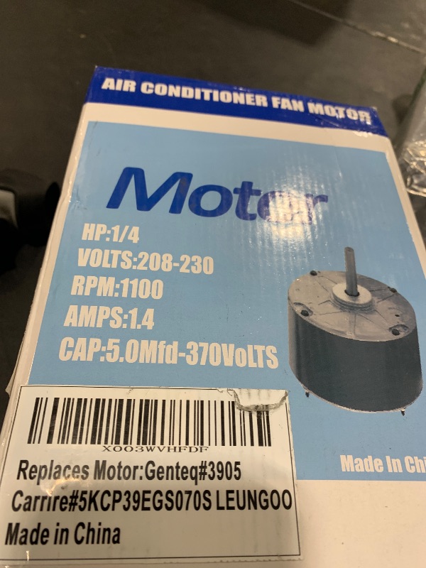 Photo 1 of Condenser Motor Replaces Carrier # 5KCP39EGS070S,5KCP39EGY823S Genteq #GE3905, Bryant Payne HC39GE236,237 HC39GE234A Dayton 6DLL0, 1/4HP 1100 RPM 208-230V 48Frame with Capacitor OEM Upgraded LEUNGOO