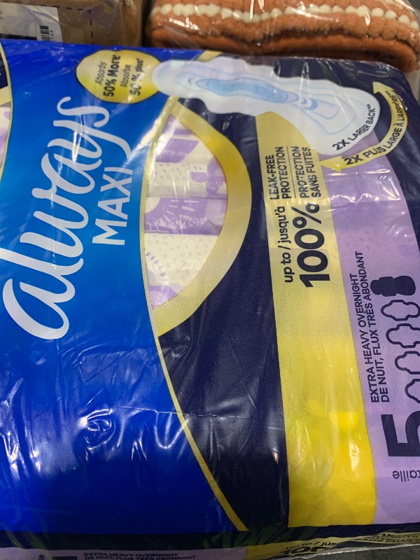 Photo 1 of Always Maxi Overnight Pads with Wings for Women, Size 5, Extra Heavy Overnight Absorbency, Unscented, 36 Count