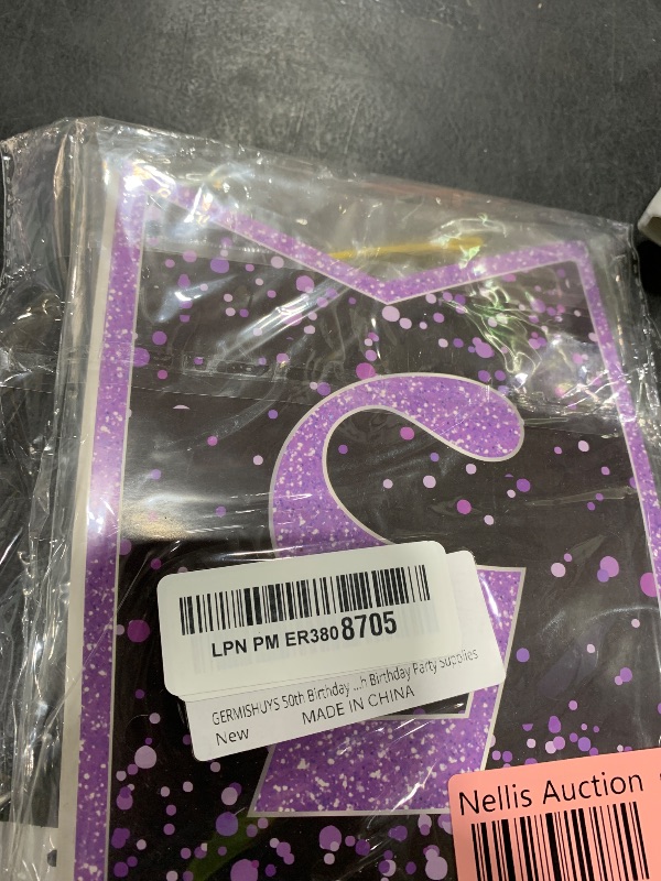 Photo 1 of GERMISHUYS Purple 50th Birthday Decorations, Women's Party Supplies with Happy Birthday Banner, Hanging Swirls, Honeycomb Centerpieces