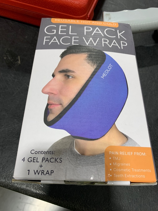 Photo 1 of LotFancy Face Ice Pack Wrap for TMJ, Wisdom Teeth, with 4 Reusable Hot Cold Therapy Gel Packs, Pain Relief for Head, Oral and Facial Surgery, Dental Implants, Blue