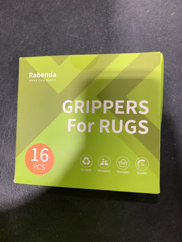 Photo 1 of Rabenda 16 Pcs Grippers for Rugs, Non Slip Rug Pads for Hardwood Floors and Tiles, Reusable Rug Tape for Area Rugs, Dual Sided Adhesive Rug Pad Gripper Keep Corners Flat(Black)